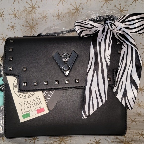 NWT‎ Valentino Orlandi Black Vegan Leather Bag with Stud Accents - Picture 2 of 12